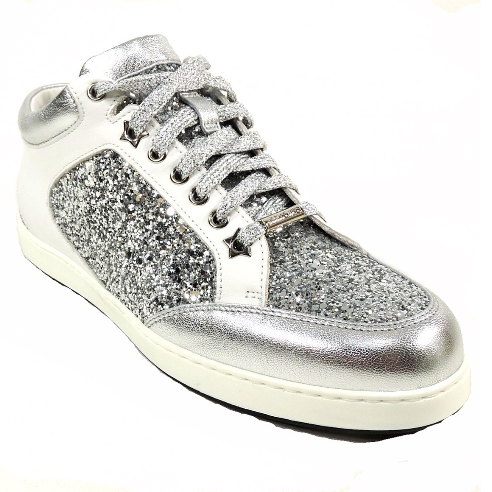 Jimmy Choo 🇮🇹 Women's White Leather  Fashion Sneakers - Picture 5 of 13